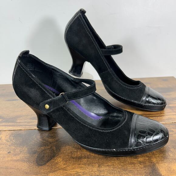 Indigo Clarks VTG Y2K Mary Jane Chunky Heels 9 1/2 M Black Leather Grunge Witchy - Picture 2 of 9